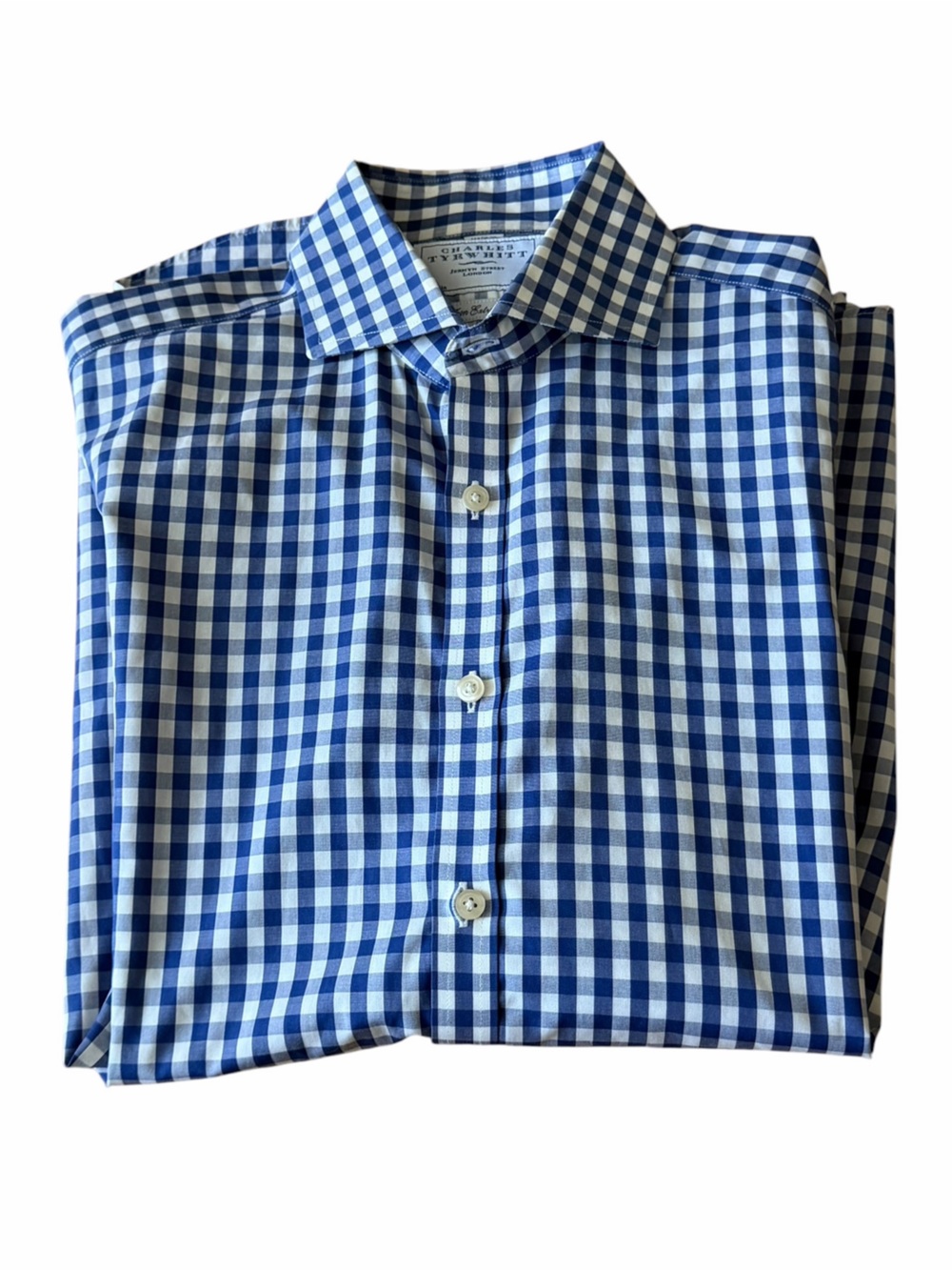 Charles Tyrwhitt Blue White Gingham Check Non-Iron Extra Slim Fit Shirt 15.5/33